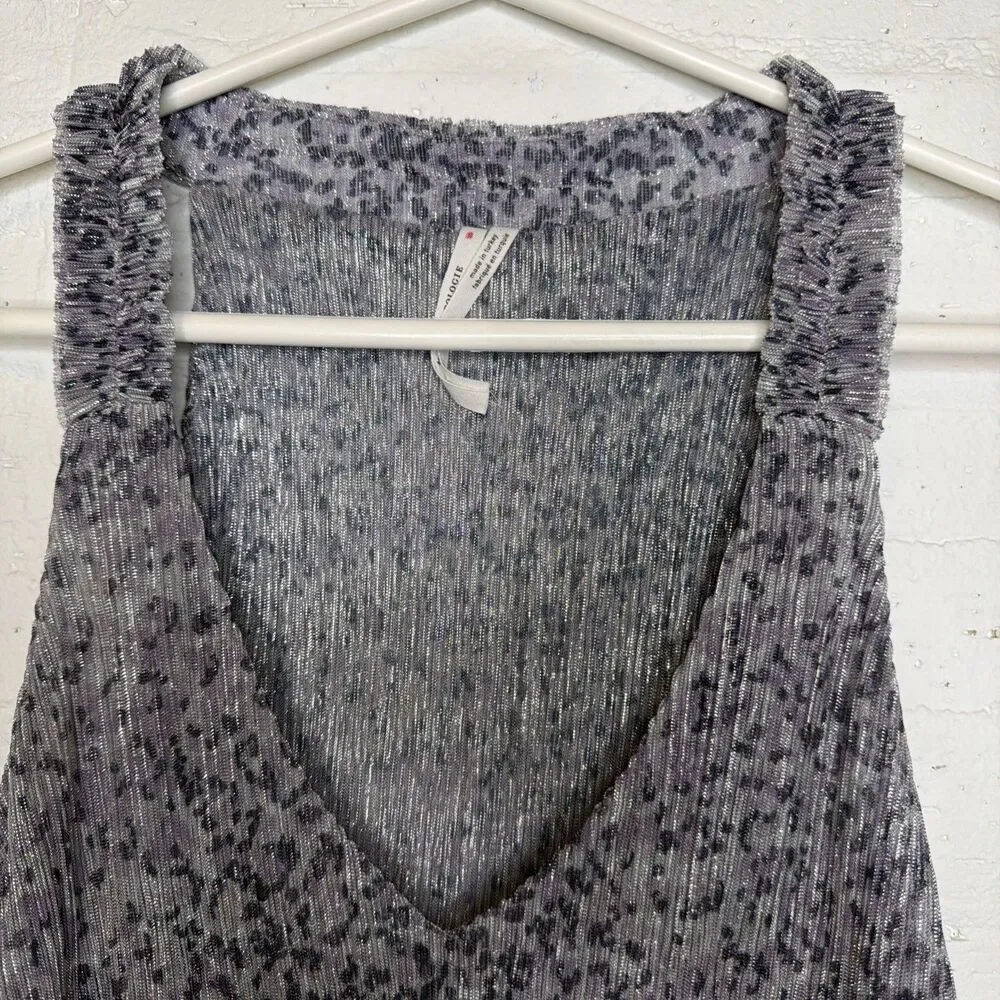 Anthropologie Metallic Shimmer Leopard Print Tank M Luxe Boho Y2K Glam Night-Out